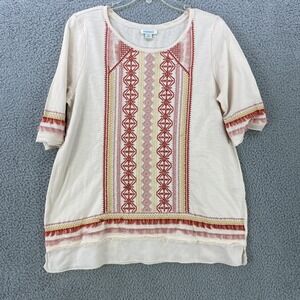Sundance Tunic Blouse Womens Small Embroidered Boho Short Sleeve Fringe